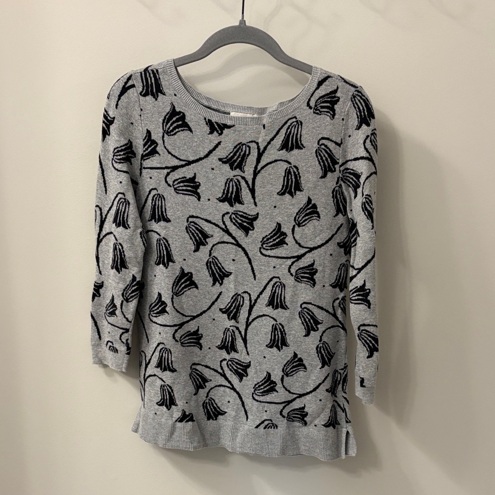 LOFT Gray and Black Floral Sweater